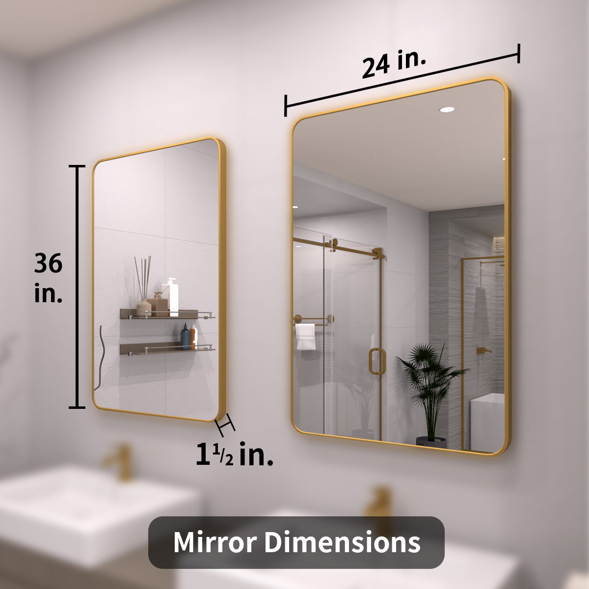 TaiMei 24 in. W x 36 in. H Vertical / Horizontal Rectangular Aluminum Framed Wall Mirror SM2436-BG-04