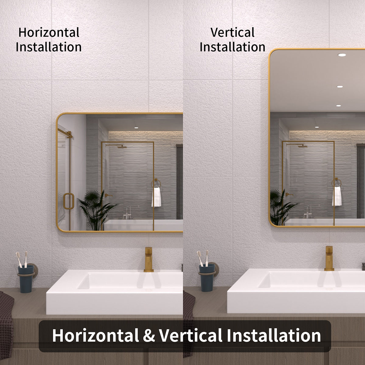 TaiMei 24 in. W x 36 in. H Vertical / Horizontal Rectangular Aluminum Framed Wall Mirror SM2436-BG-08