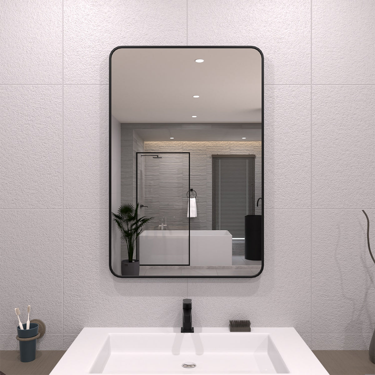TaiMei 24 in. W x 36 in. H Vertical / Horizontal Rectangular Aluminum Framed Wall Mirror Matte Black SM2436-BL-01_39928038-357e-4ee2-8e5b-dc95eaa9a7b2