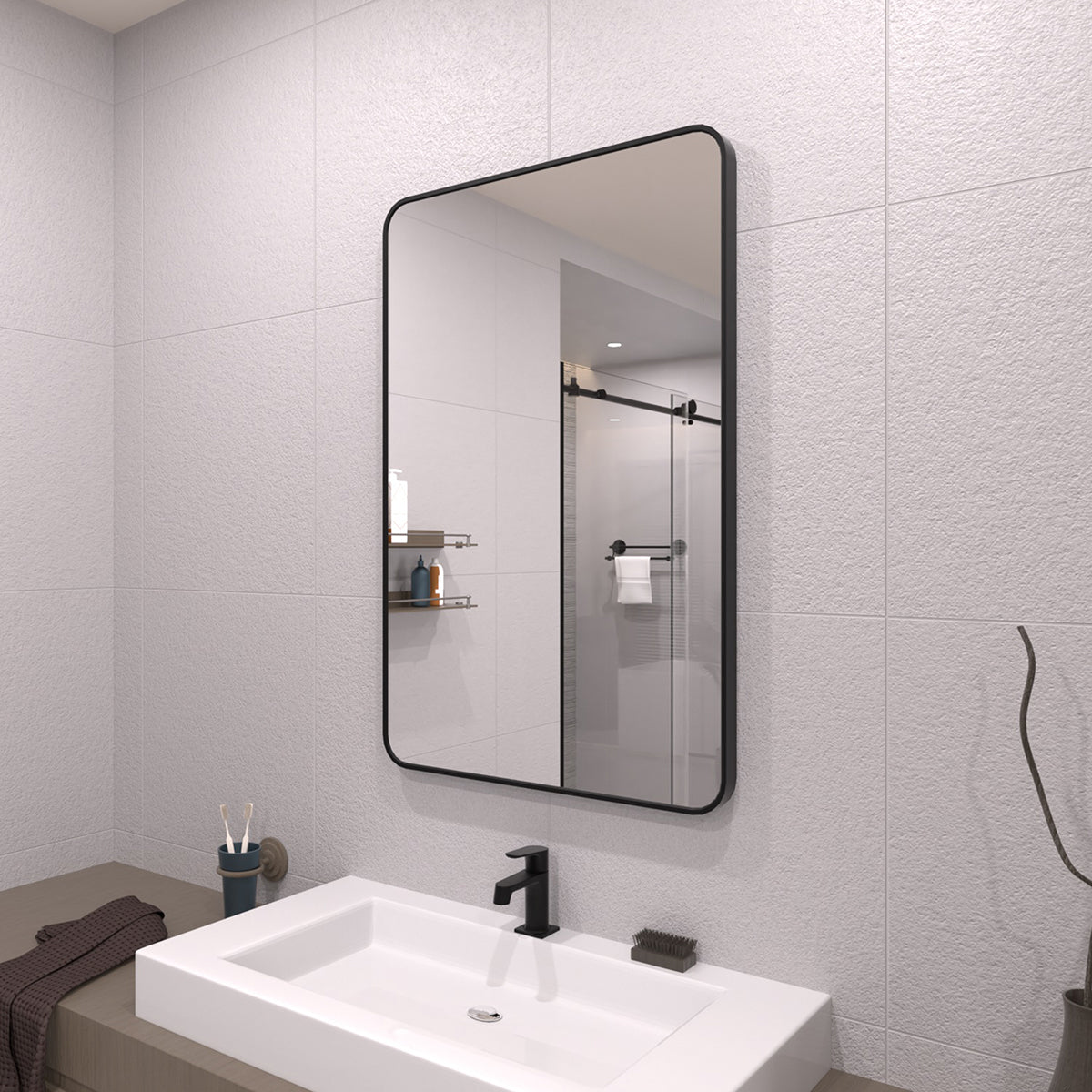TaiMei 24 in. W x 36 in. H Vertical / Horizontal Rectangular Aluminum Framed Wall Mirror SM2436-BL-02