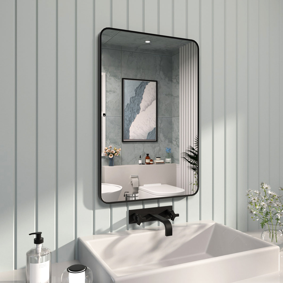 FMNP TaiMei 24 in. W x 36 in. H Rectangular Framed Wall Bathroom Vanity Mirror SM2436-BL-02_5d36cdb9-c1ae-4dc4-8999-ee76112f3d60
