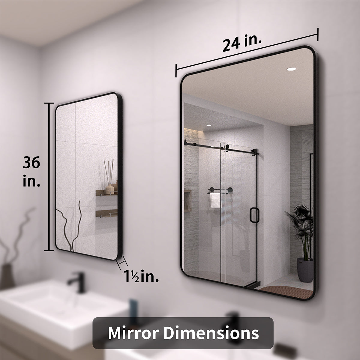 TaiMei 24 in. W x 36 in. H Vertical / Horizontal Rectangular Aluminum Framed Wall Mirror SM2436-BL-04