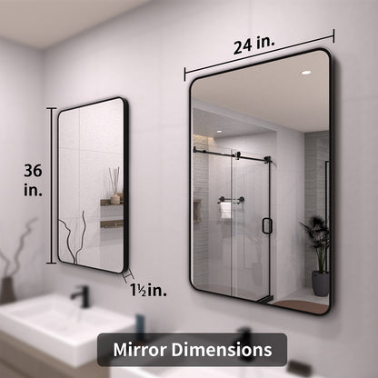 TaiMei 24 in. W x 36 in. H Vertical / Horizontal Rectangular Aluminum Framed Wall Mirror SM2436-BL-04