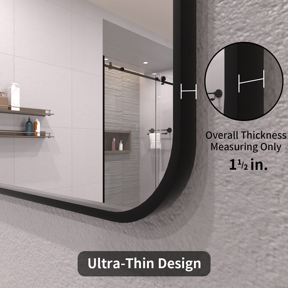TaiMei 24 in. W x 36 in. H Vertical / Horizontal Rectangular Aluminum Framed Wall Mirror SM2436-BL-06