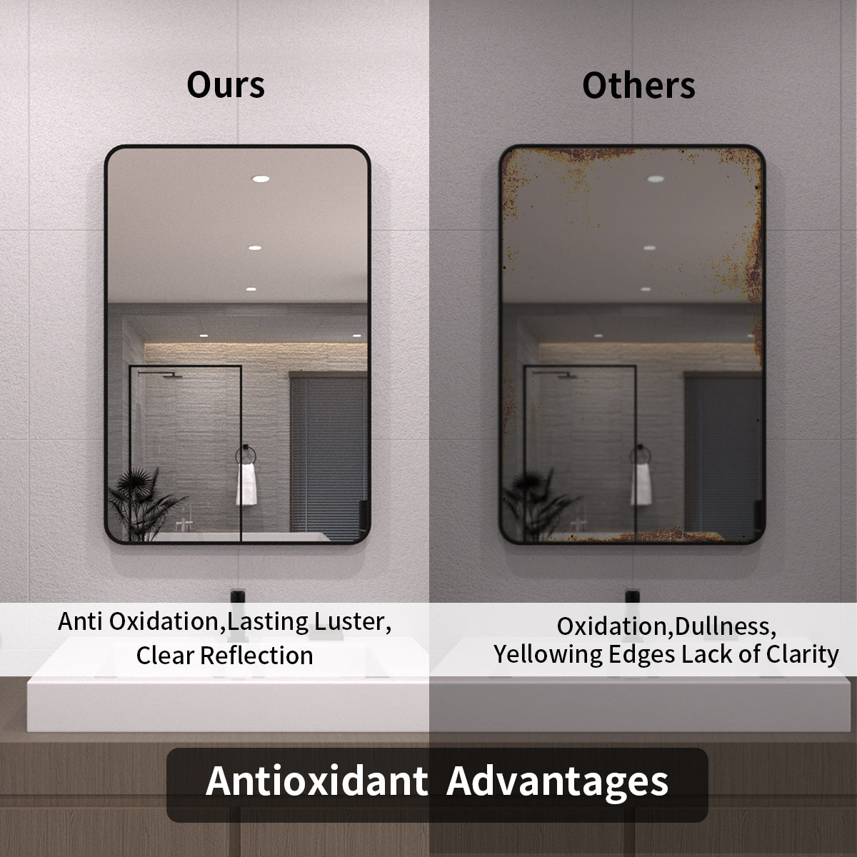 TaiMei 24 in. W x 36 in. H Vertical / Horizontal Rectangular Aluminum Framed Wall Mirror SM2436-BL-07