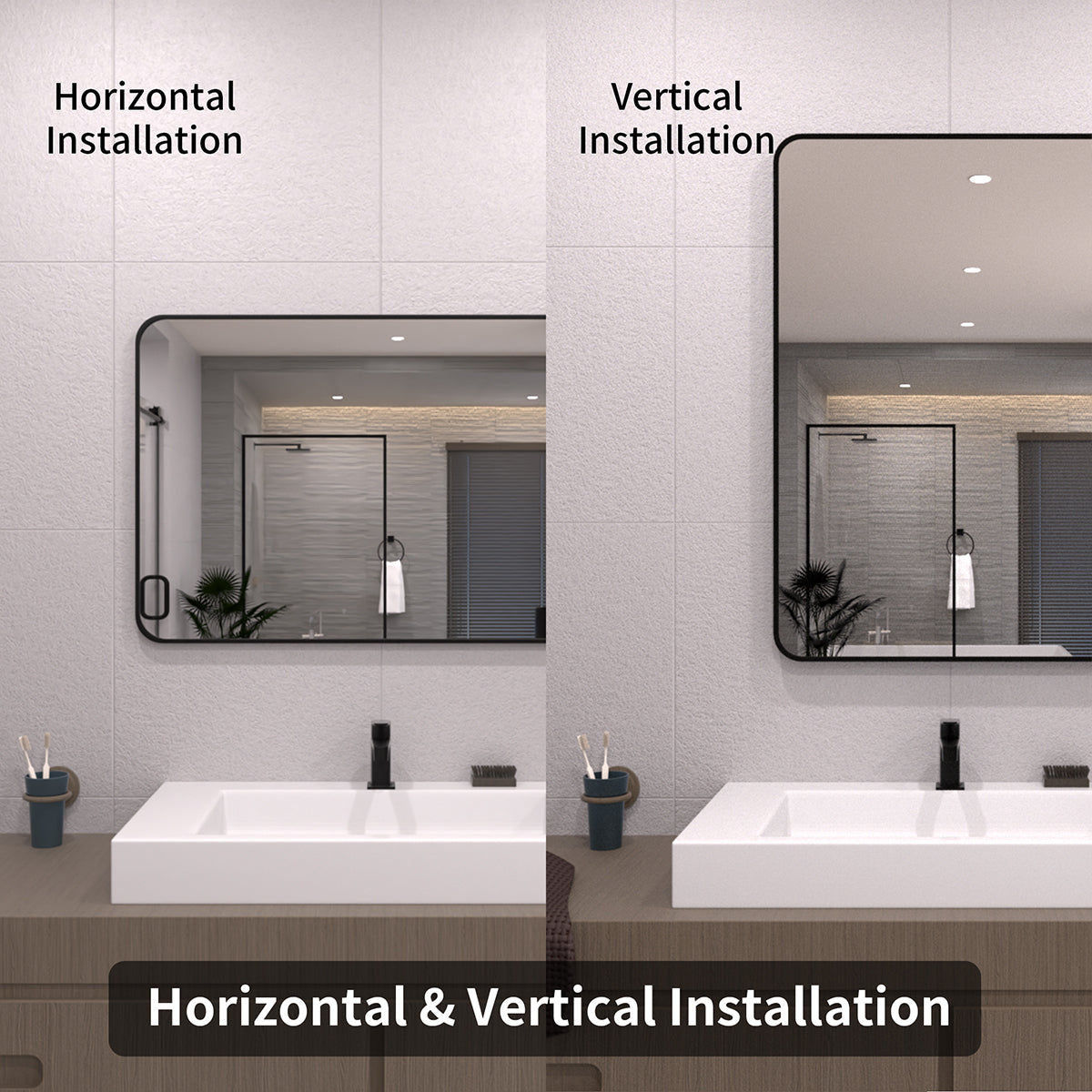 TaiMei 24 in. W x 36 in. H Vertical / Horizontal Rectangular Aluminum Framed Wall Mirror SM2436-BL-09
