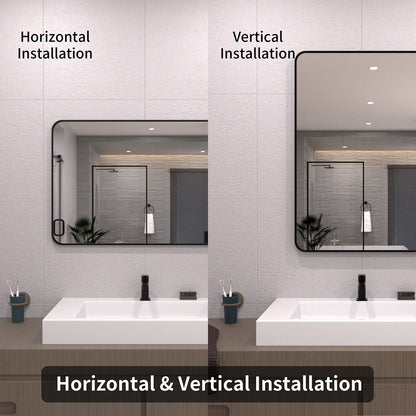 TaiMei 24 in. W x 36 in. H Vertical / Horizontal Rectangular Aluminum Framed Wall Mirror SM2436-BL-09
