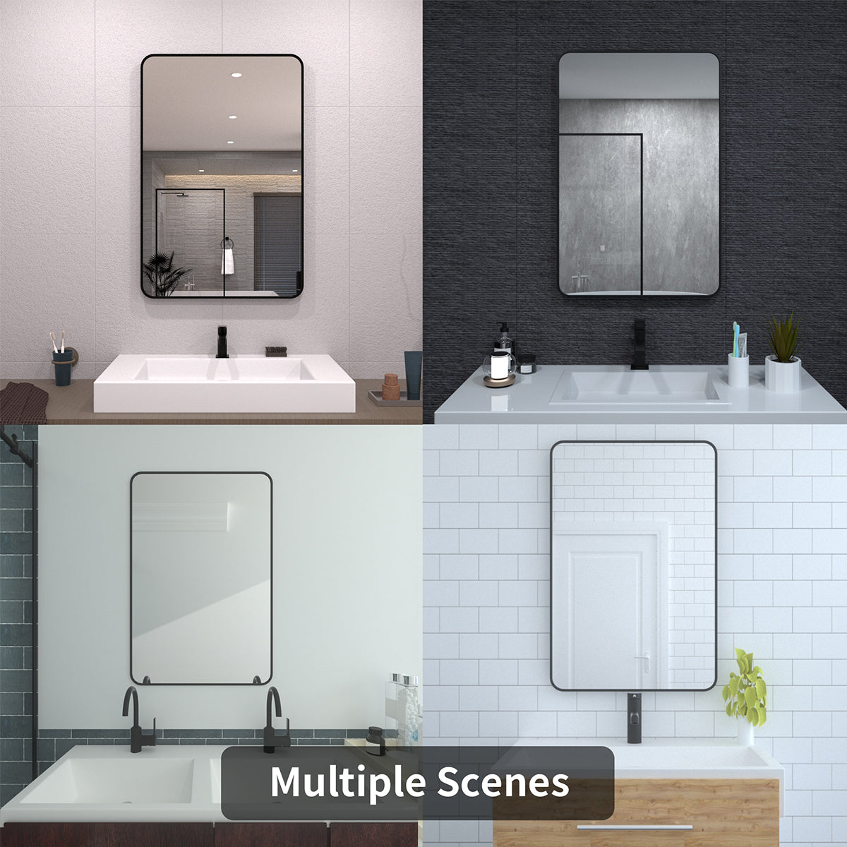 TaiMei 24 in. W x 36 in. H Vertical / Horizontal Rectangular Aluminum Framed Wall Mirror SM2436-BL-13