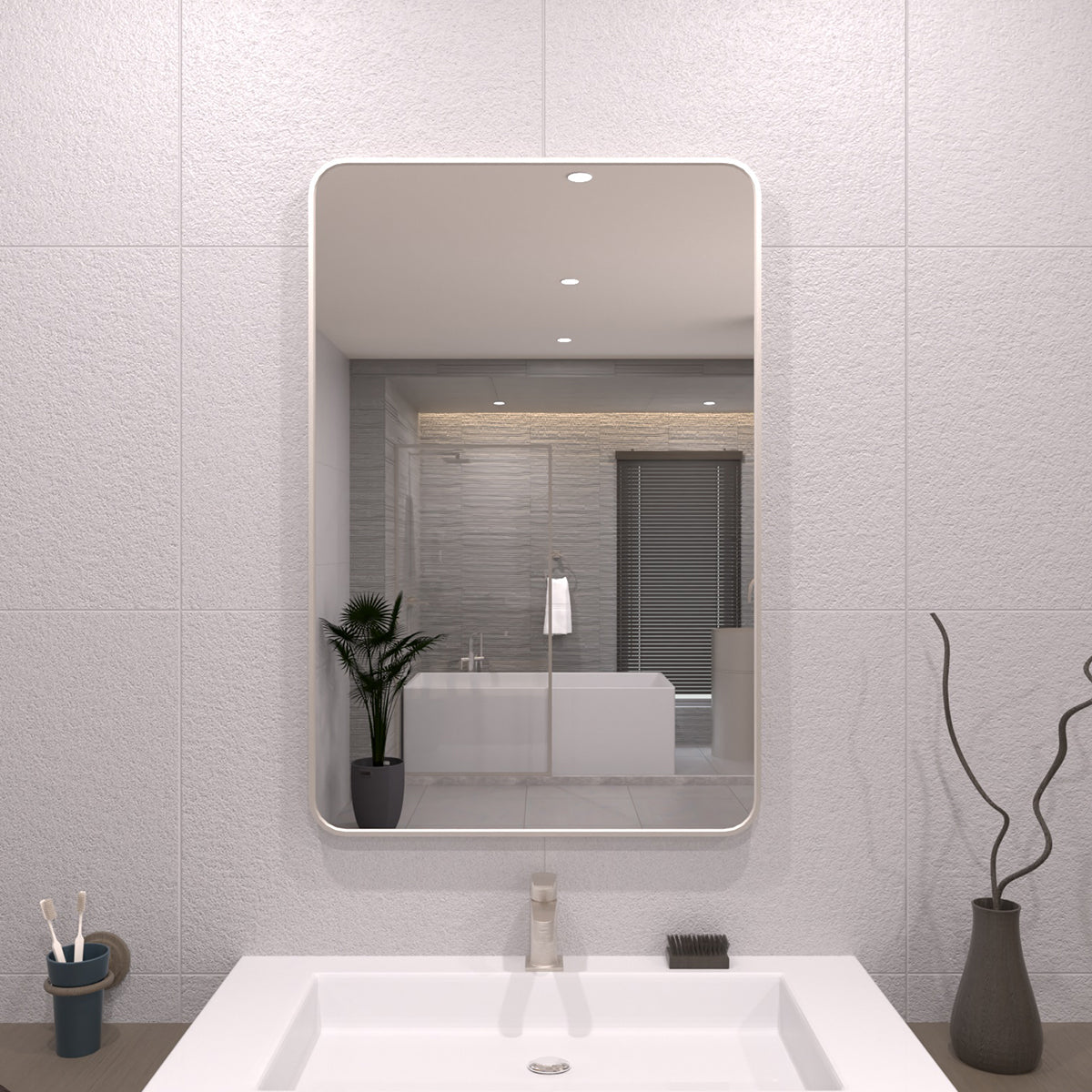 TaiMei 24 in. W x 36 in. H Vertical / Horizontal Rectangular Aluminum Framed Wall Mirror Brushed Nickel SM2436-BN-01_b0380f67-2306-4f98-ac6b-1c8e3ebfd914