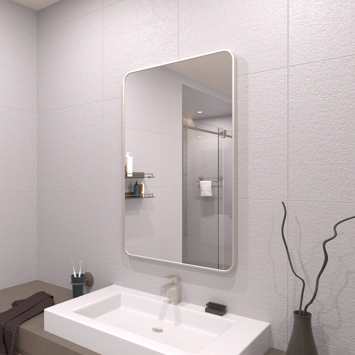 TaiMei 24 in. W x 36 in. H Vertical / Horizontal Rectangular Aluminum Framed Wall Mirror SM2436-BN-02