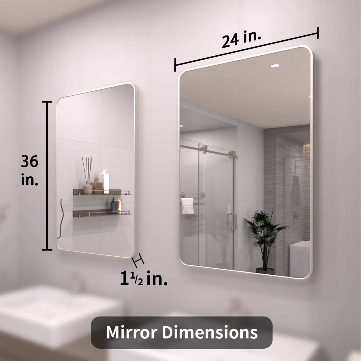 TaiMei 24 in. W x 36 in. H Vertical / Horizontal Rectangular Aluminum Framed Wall Mirror SM2436-BN-04