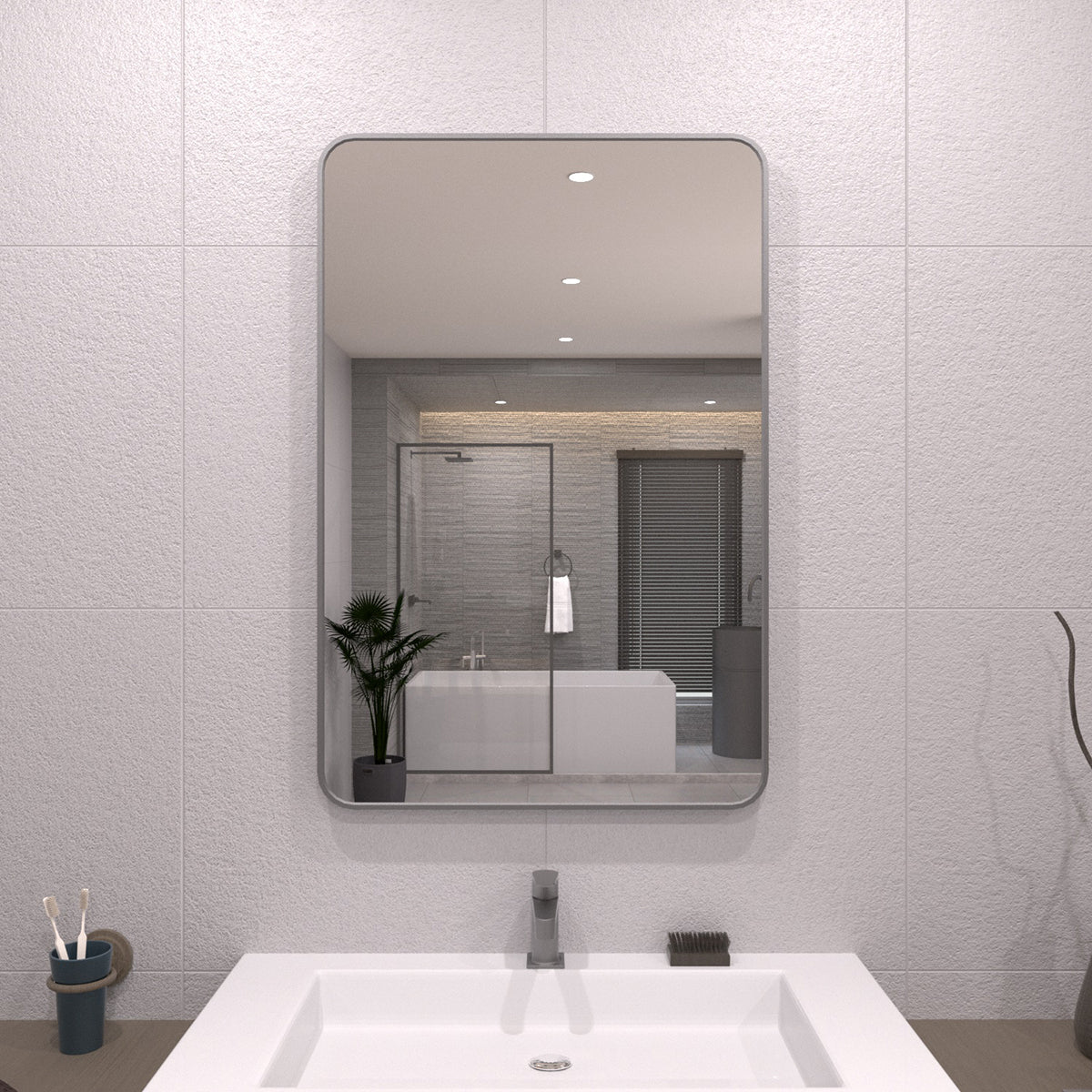 TaiMei 24 in. W x 36 in. H Vertical / Horizontal Rectangular Aluminum Framed Wall Mirror Gun Grey SM2436-GY-01_5320625f-c3e6-47dc-ae4e-c38357c25280