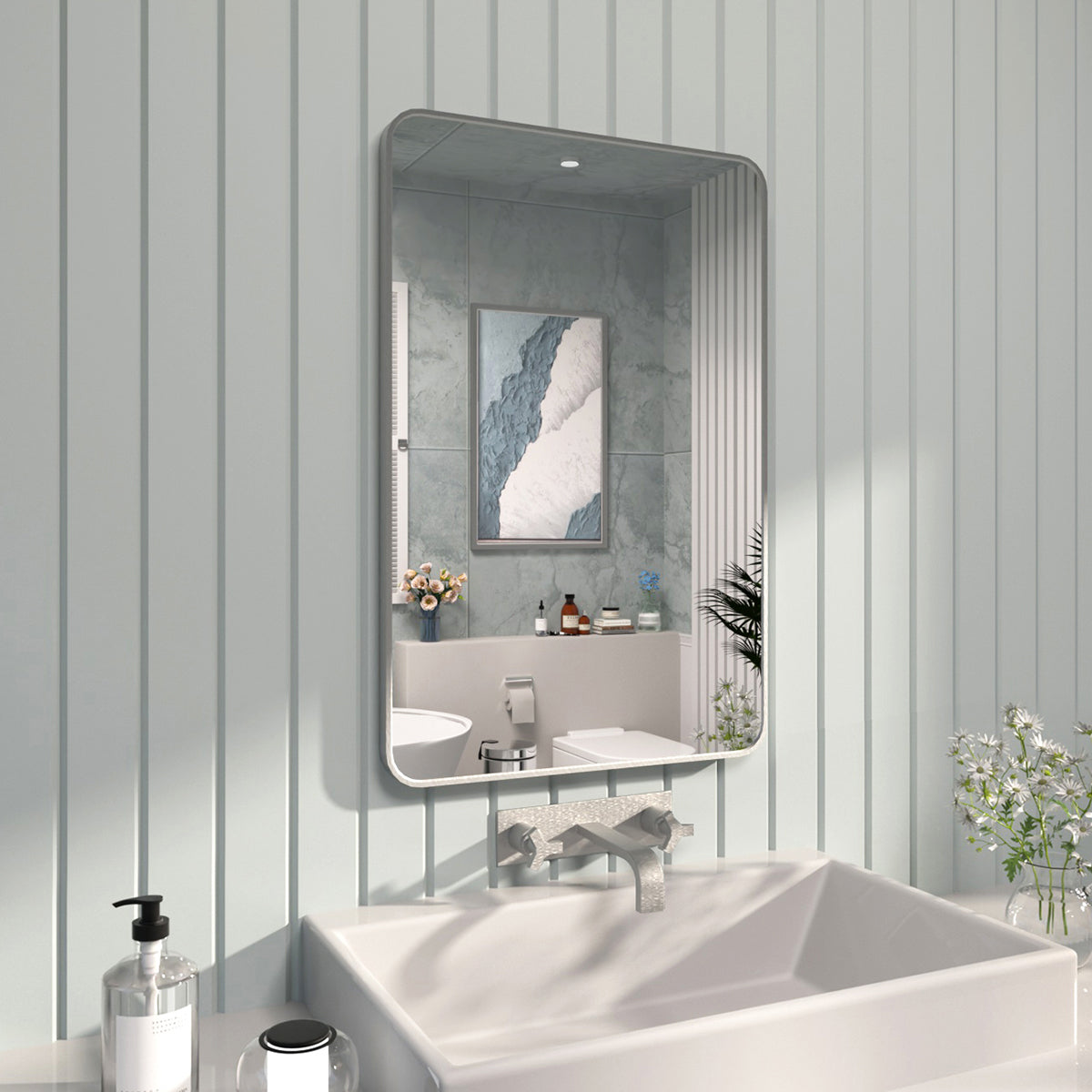 FMNP TaiMei 24 in. W x 36 in. H Rectangular Framed Wall Bathroom Vanity Mirror SM2436-GY-02_f0eb1da2-fdaf-4892-911f-694b927830f3