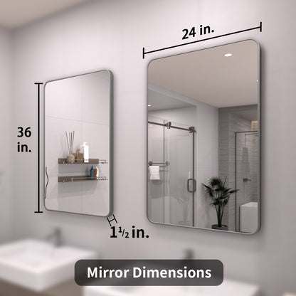 TaiMei 24 in. W x 36 in. H Vertical / Horizontal Rectangular Aluminum Framed Wall Mirror SM2436-GY-04