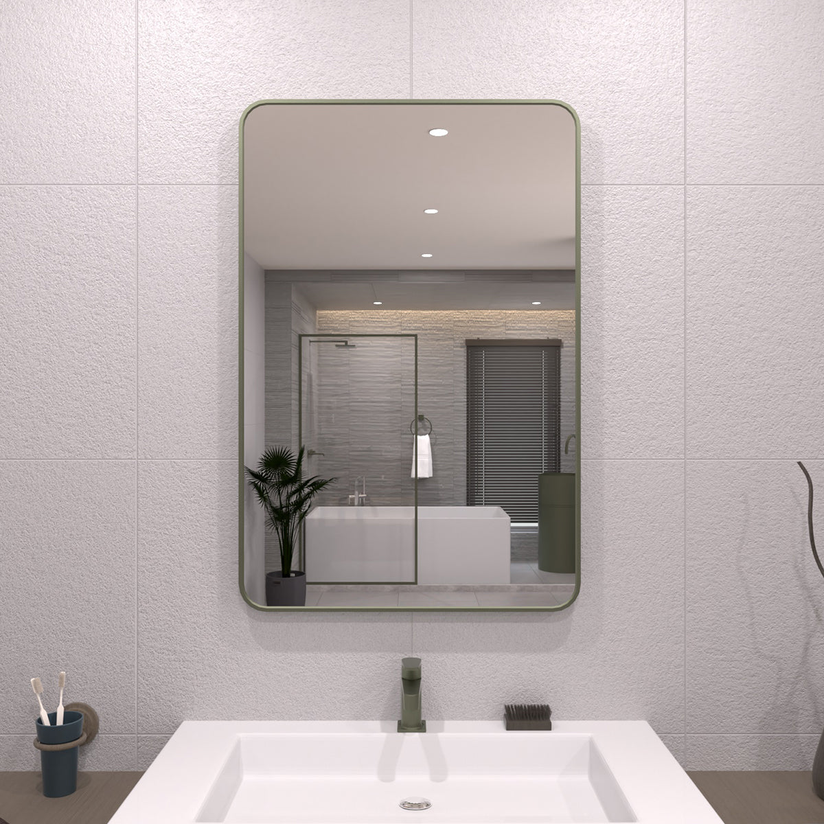 TaiMei 24 in. W x 36 in. H Vertical / Horizontal Rectangular Aluminum Framed Wall Mirror Green SM2436-MG-01_63a4bacf-1744-443e-b11f-067747a0e963