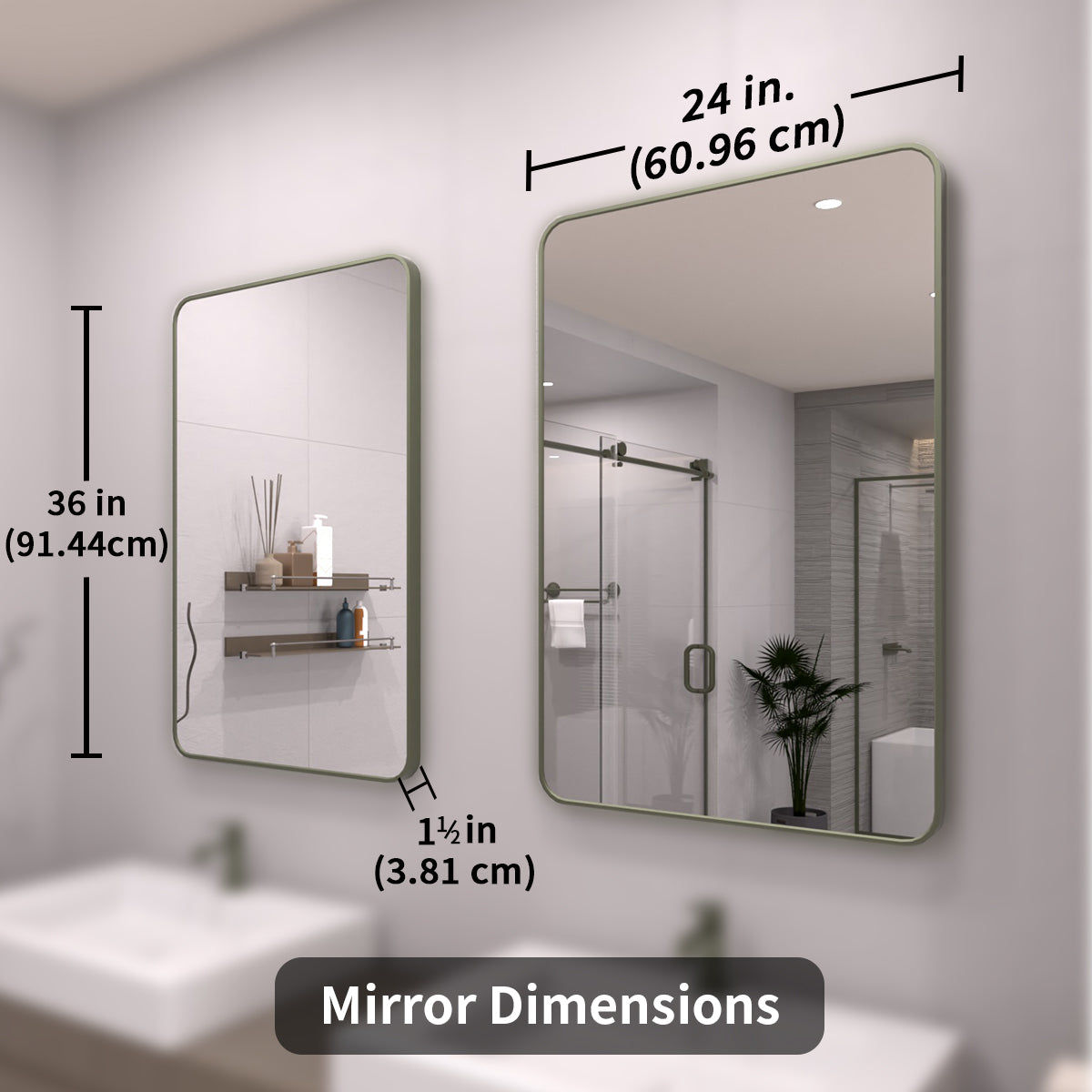 TaiMei 24 in. W x 36 in. H Vertical / Horizontal Rectangular Aluminum Framed Wall Mirror SM2436-MG-04