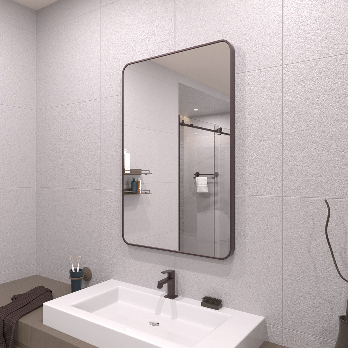 TaiMei 24 in. W x 36 in. H Vertical / Horizontal Rectangular Aluminum Framed Wall Mirror SM2436-ORB-02