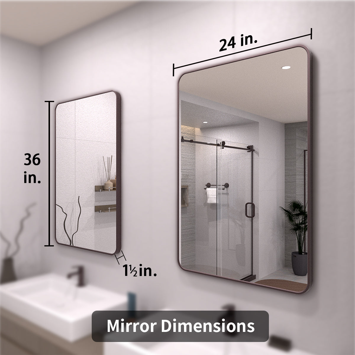 TaiMei 24 in. W x 36 in. H Vertical / Horizontal Rectangular Aluminum Framed Wall Mirror SM2436-ORB-04