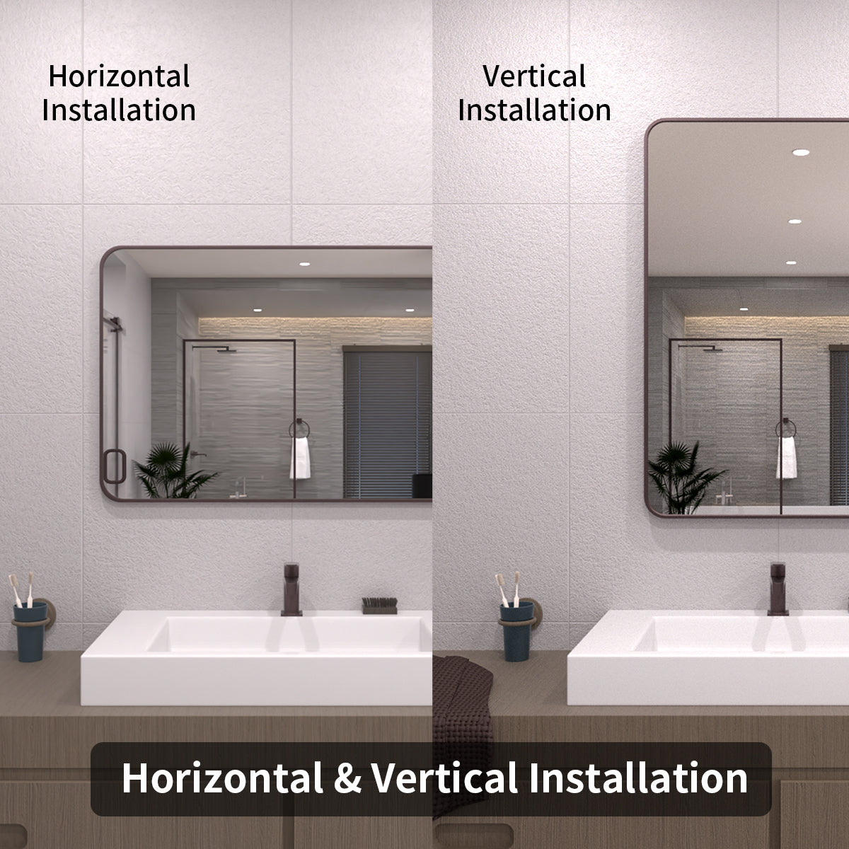 TaiMei 24 in. W x 36 in. H Vertical / Horizontal Rectangular Aluminum Framed Wall Mirror SM2436-ORB-09