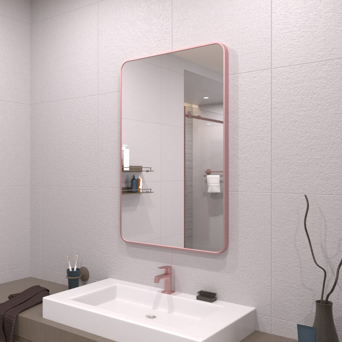 TaiMei 24 in. W x 36 in. H Vertical / Horizontal Rectangular Aluminum Framed Wall Mirror SM2436-RS-02
