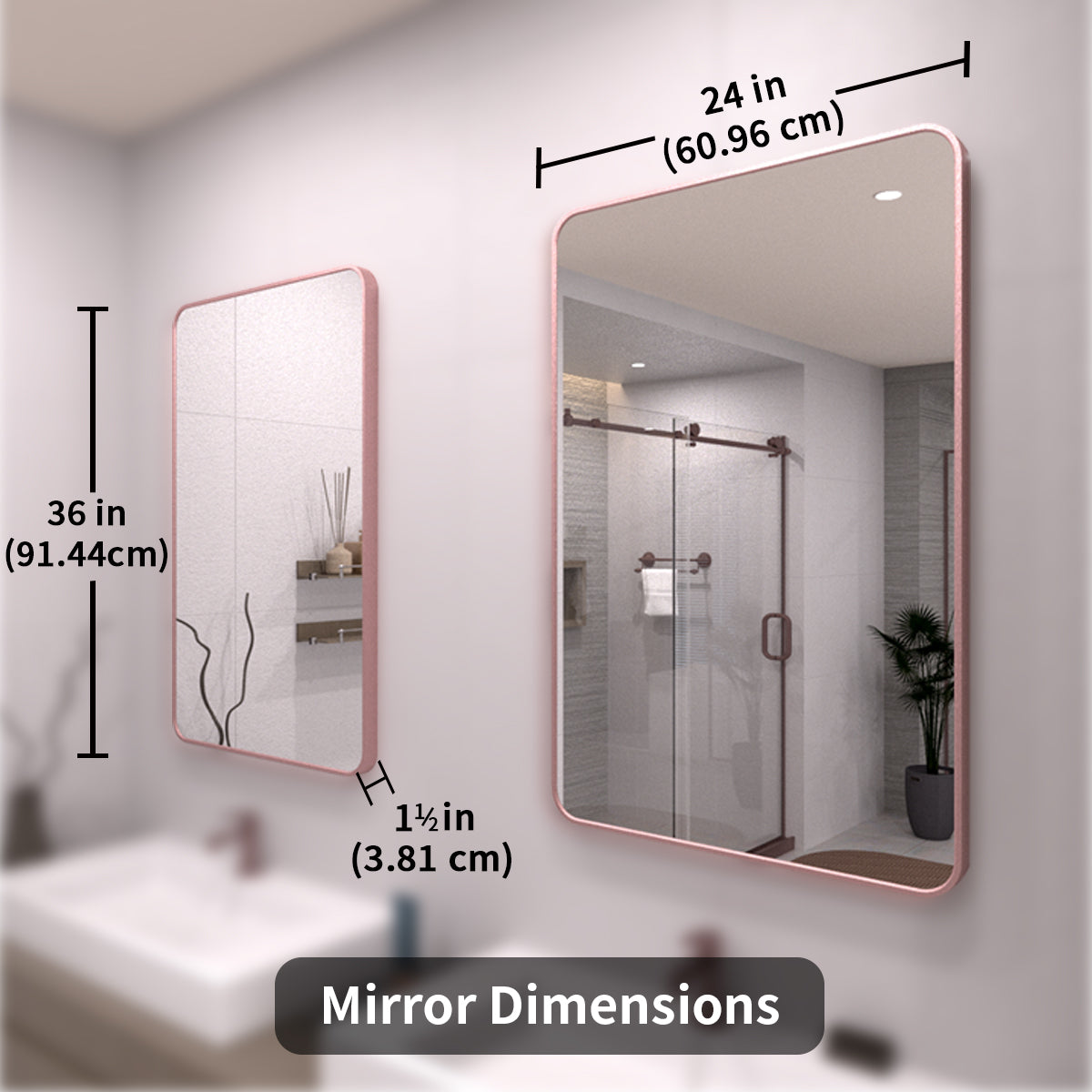 TaiMei 24 in. W x 36 in. H Vertical / Horizontal Rectangular Aluminum Framed Wall Mirror SM2436-RS-04