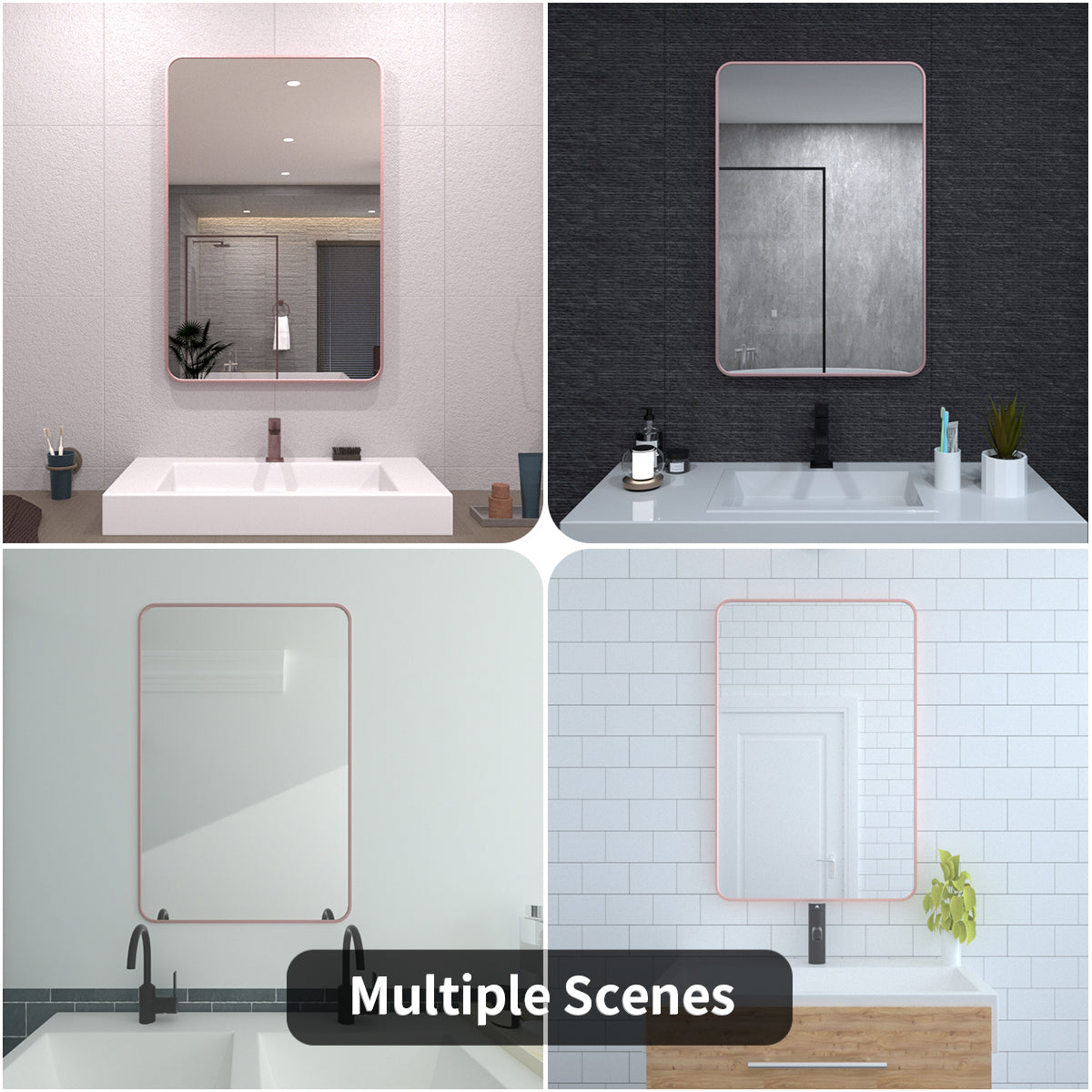 TaiMei 24 in. W x 36 in. H Vertical / Horizontal Rectangular Aluminum Framed Wall Mirror SM2436-RS-13