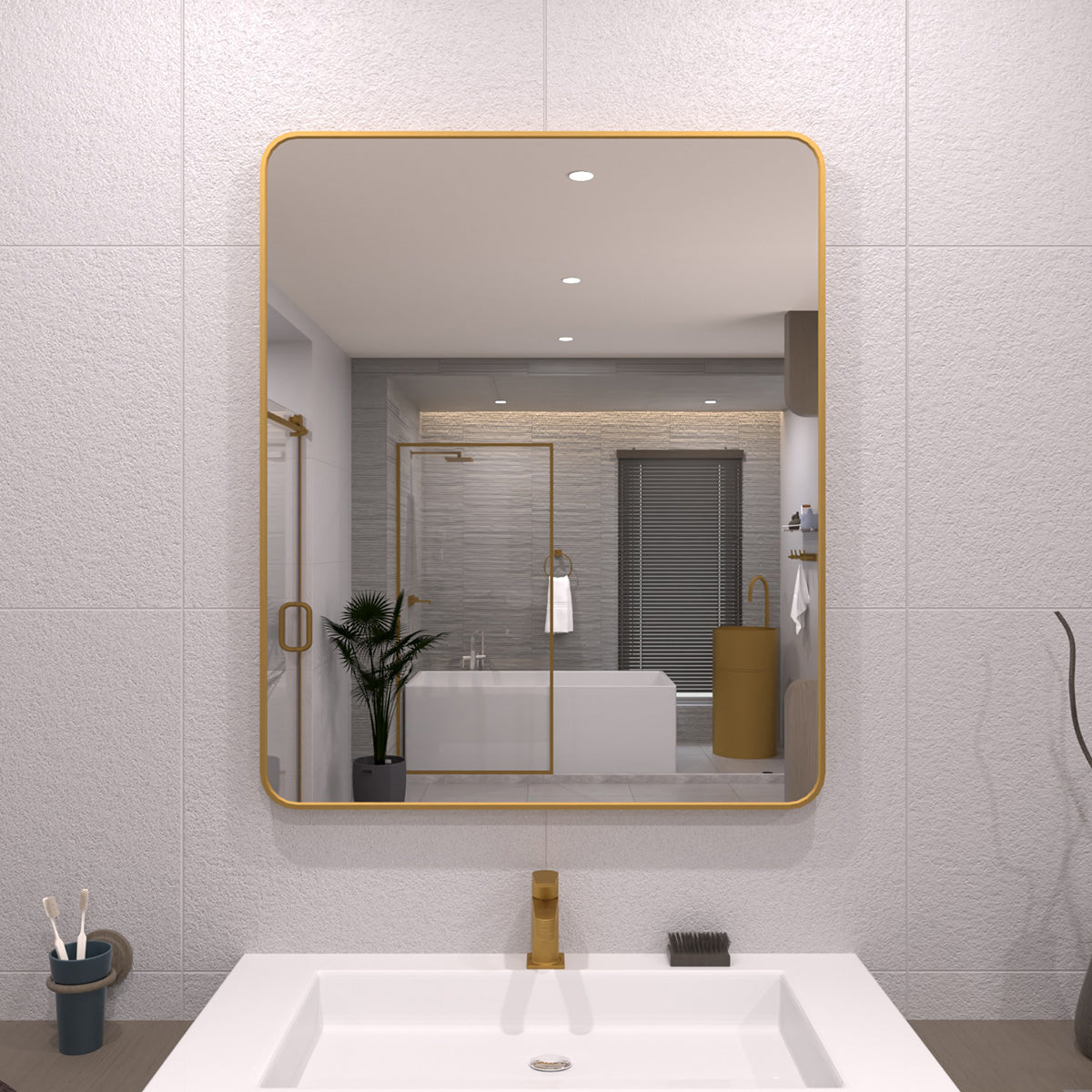TaiMei 30 in. W x 36 in. H Vertical / Horizontal Rectangular Aluminum Framed Wall Mirror Brushed Gold SM3036-BG-01_0d1aab85-ecd1-46c9-80da-cdbf693ab5e8