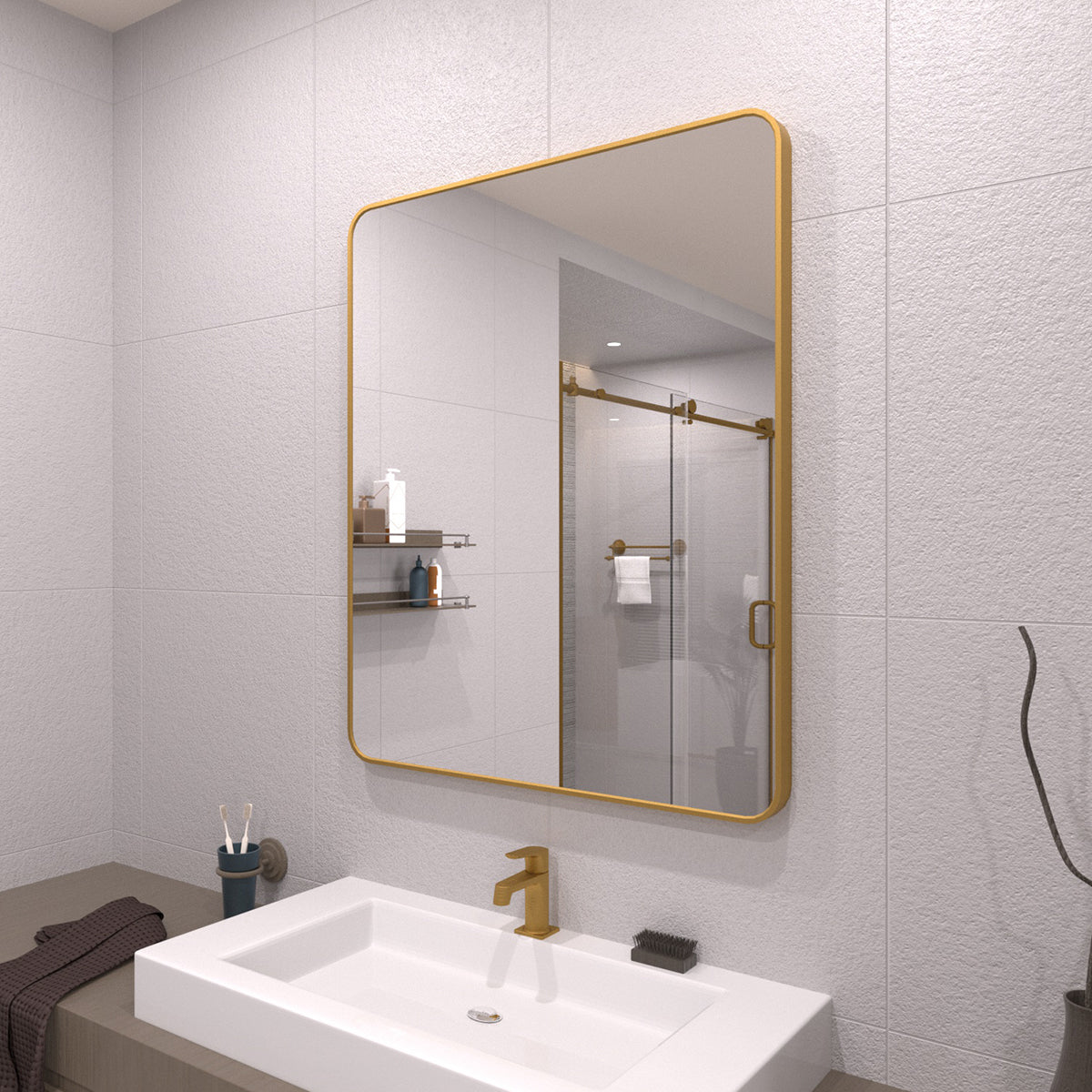 TaiMei 30 in. W x 36 in. H Vertical / Horizontal Rectangular Aluminum Framed Wall Mirror SM3036-BG-02