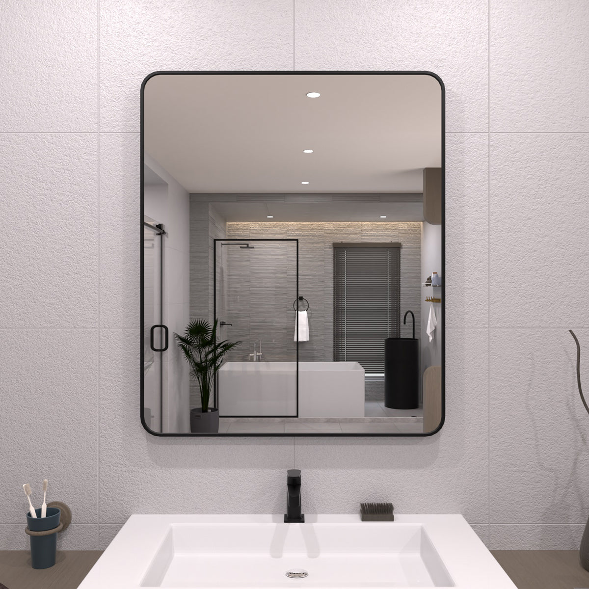 TaiMei 30 in. W x 36 in. H Vertical / Horizontal Rectangular Aluminum Framed Wall Mirror Matte Black SM3036-BL-01_ab1248dc-5ed8-422f-b7bb-90e4051bfb02