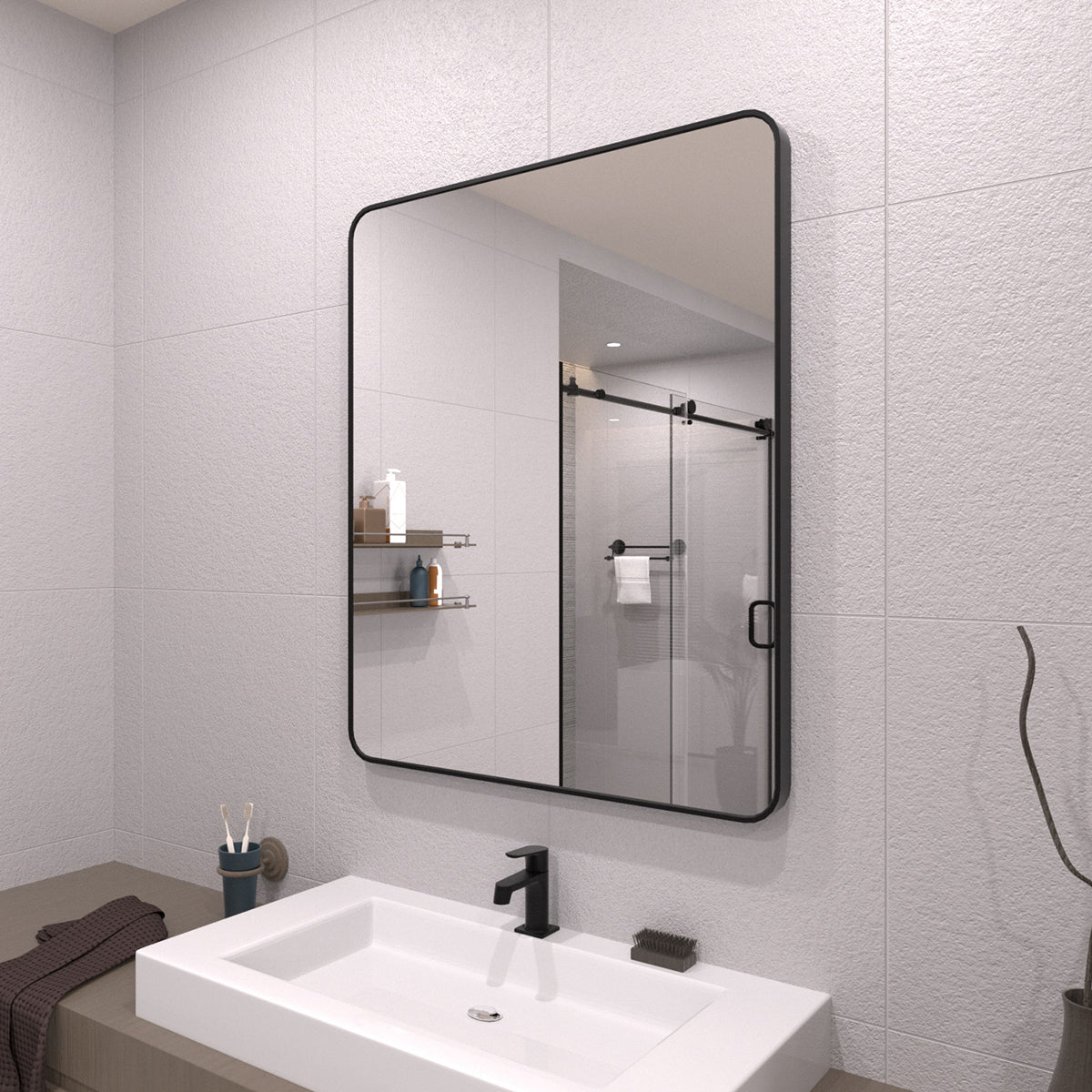 TaiMei 30 in. W x 36 in. H Vertical / Horizontal Rectangular Aluminum Framed Wall Mirror SM3036-BL-02