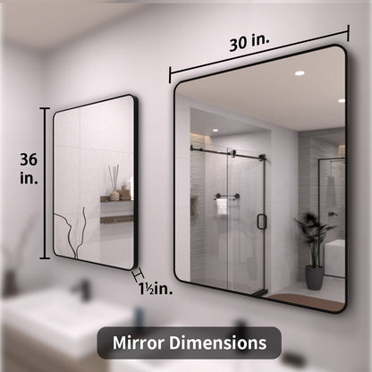 TaiMei 30 in. W x 36 in. H Vertical / Horizontal Rectangular Aluminum Framed Wall Mirror SM3036-BL-04