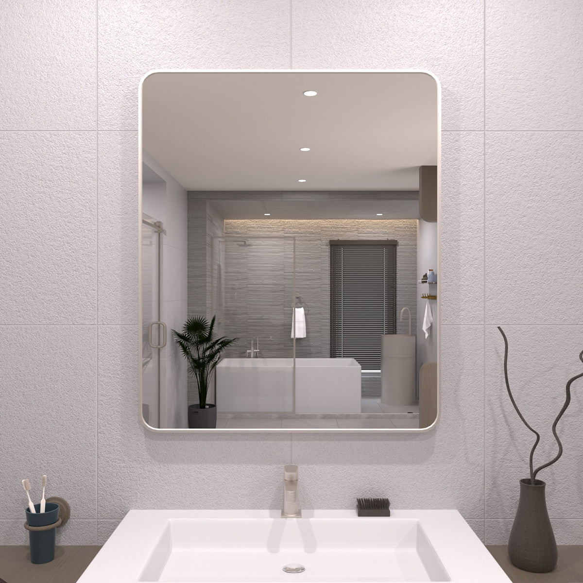 TaiMei 30 in. W x 36 in. H Vertical / Horizontal Rectangular Aluminum Framed Wall Mirror Brushed Nickel SM3036-BN-01_1d225a28-7e21-4771-a24d-ac696cc8efcc