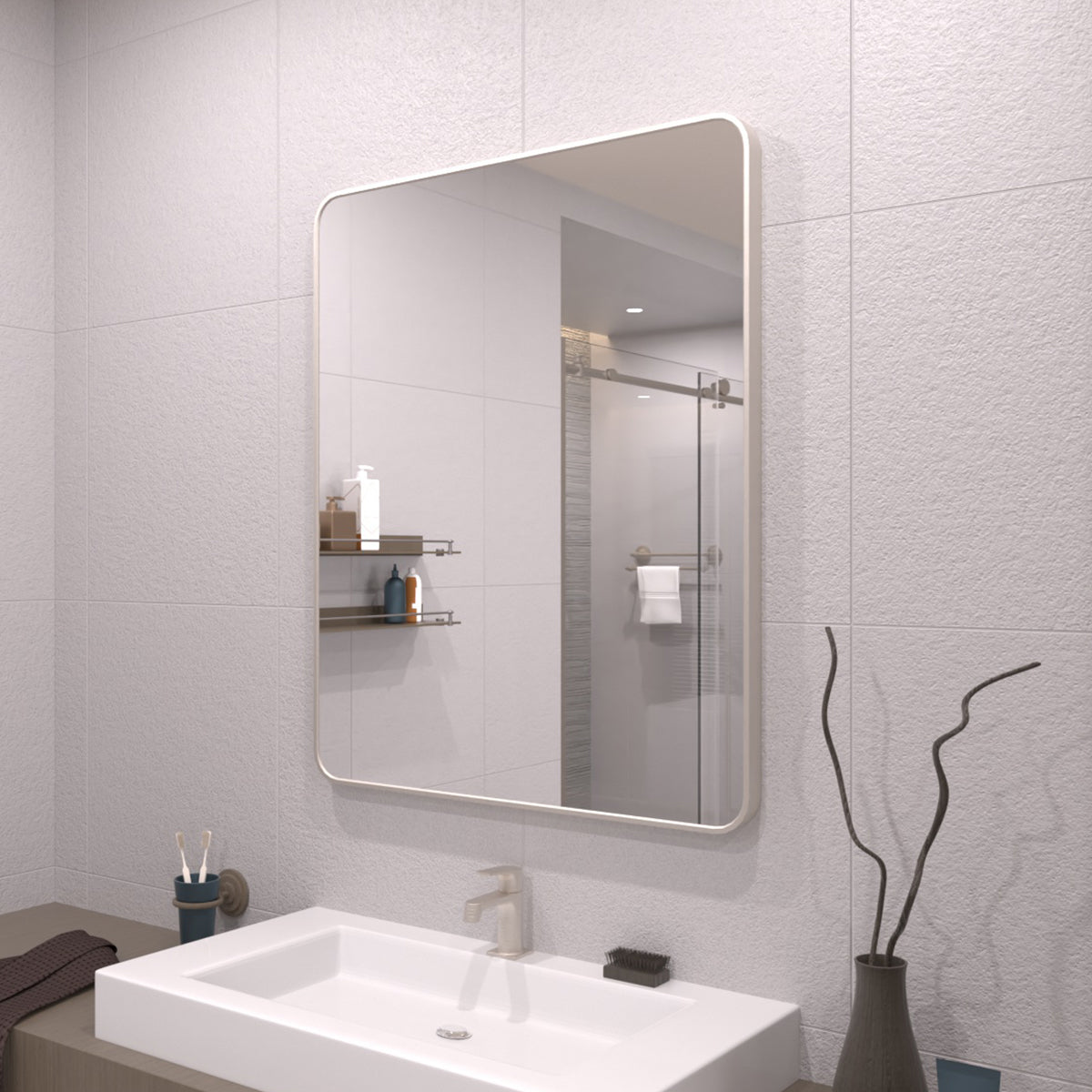 TaiMei 30 in. W x 36 in. H Vertical / Horizontal Rectangular Aluminum Framed Wall Mirror SM3036-BN-02
