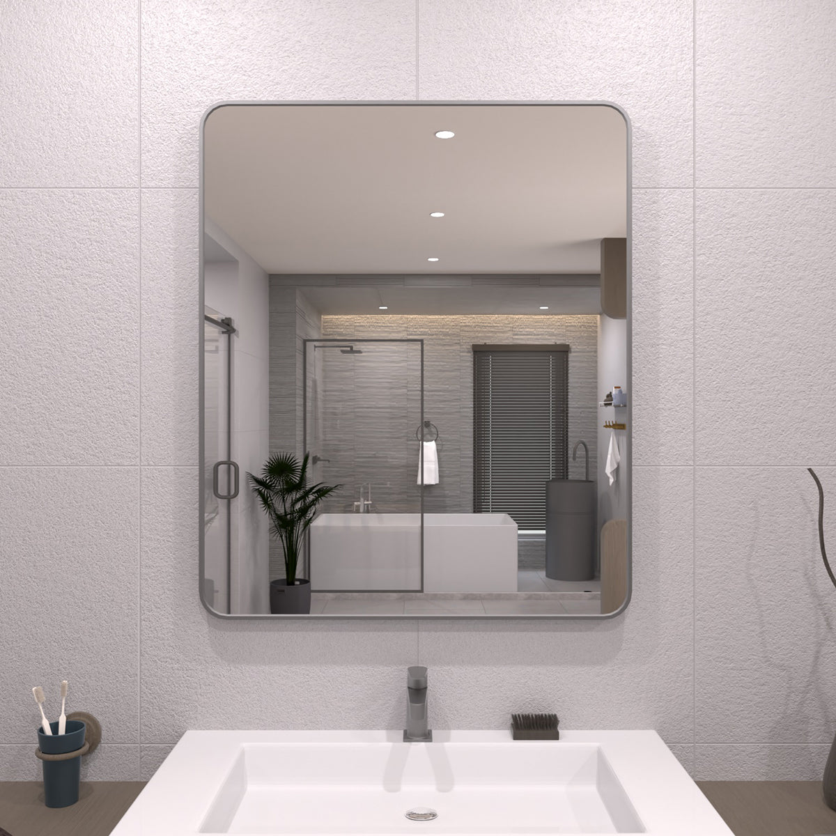 TaiMei 30 in. W x 36 in. H Vertical / Horizontal Rectangular Aluminum Framed Wall Mirror Gun Grey SM3036-GY-01_21e1b4f2-3011-416c-92a3-f95202f8effb