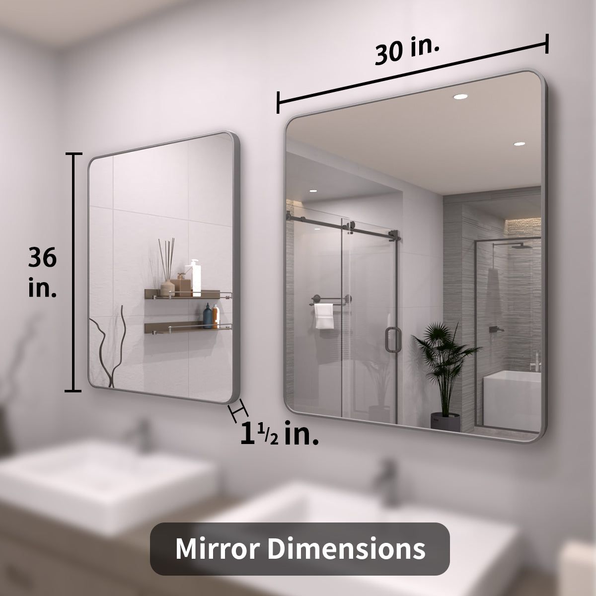 TaiMei 30 in. W x 36 in. H Vertical / Horizontal Rectangular Aluminum Framed Wall Mirror SM3036-GY-04