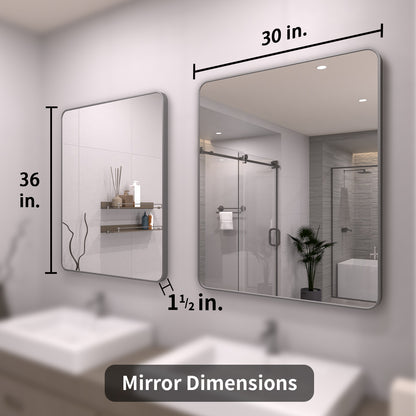 TaiMei 30 in. W x 36 in. H Vertical / Horizontal Rectangular Aluminum Framed Wall Mirror SM3036-GY-04