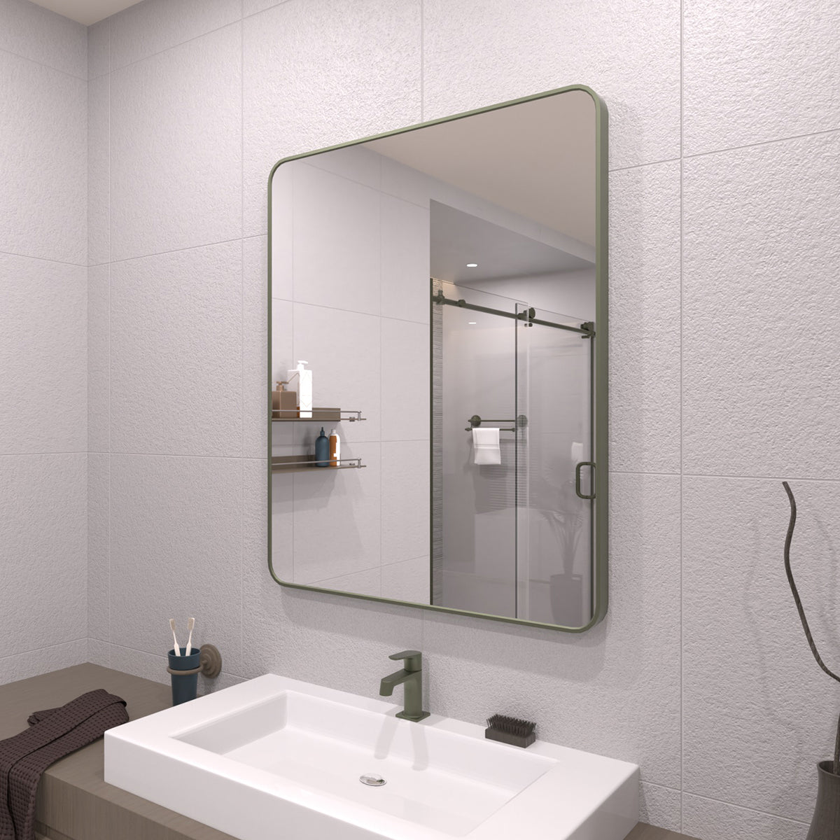 TaiMei 30 in. W x 36 in. H Vertical / Horizontal Rectangular Aluminum Framed Wall Mirror SM3036-MG-02