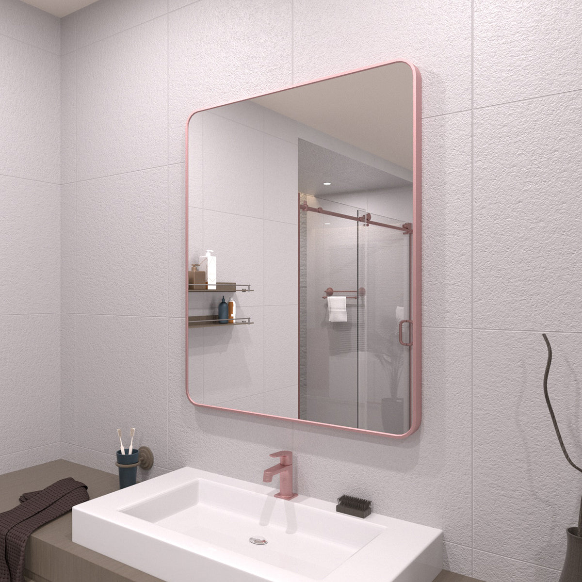 TaiMei 30 in. W x 36 in. H Vertical / Horizontal Rectangular Aluminum Framed Wall Mirror SM3036-RG-02
