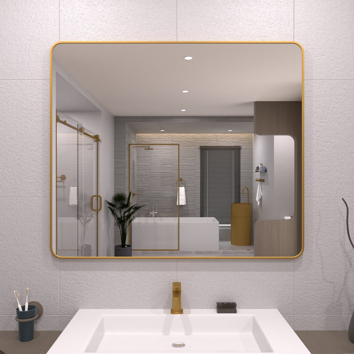 TaiMei 42 in. W x 36 in. H Vertical / Horizontal Rectangular Aluminum Framed Mirror