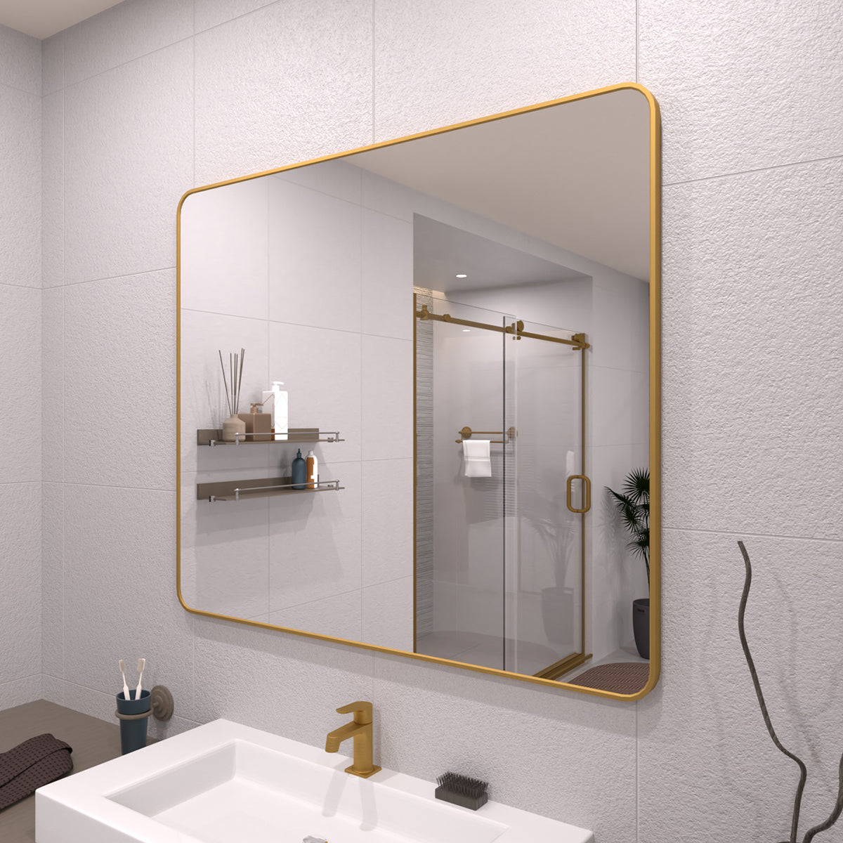 TaiMei 42 in. W x 36 in. H Vertical / Horizontal Rectangular Aluminum Framed Mirror