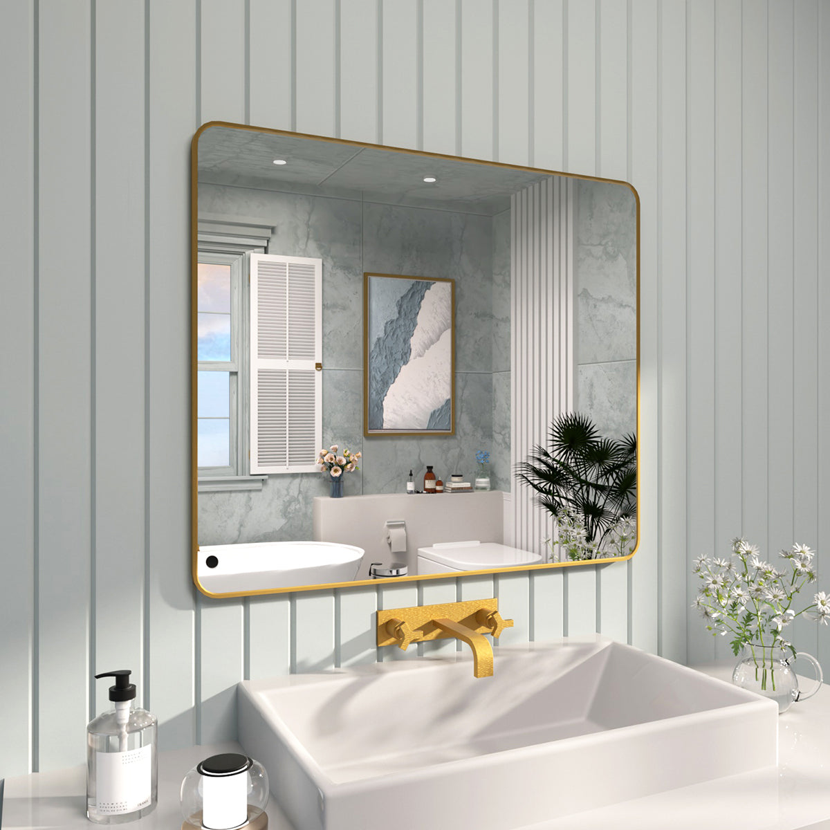 FMNP TaiMei 42 in. W x 36 in. H Rectangular Framed Wall Bathroom Vanity Mirror SM4236-BG-02_2ff8f5f9-be55-4103-9824-f0e0af97f610
