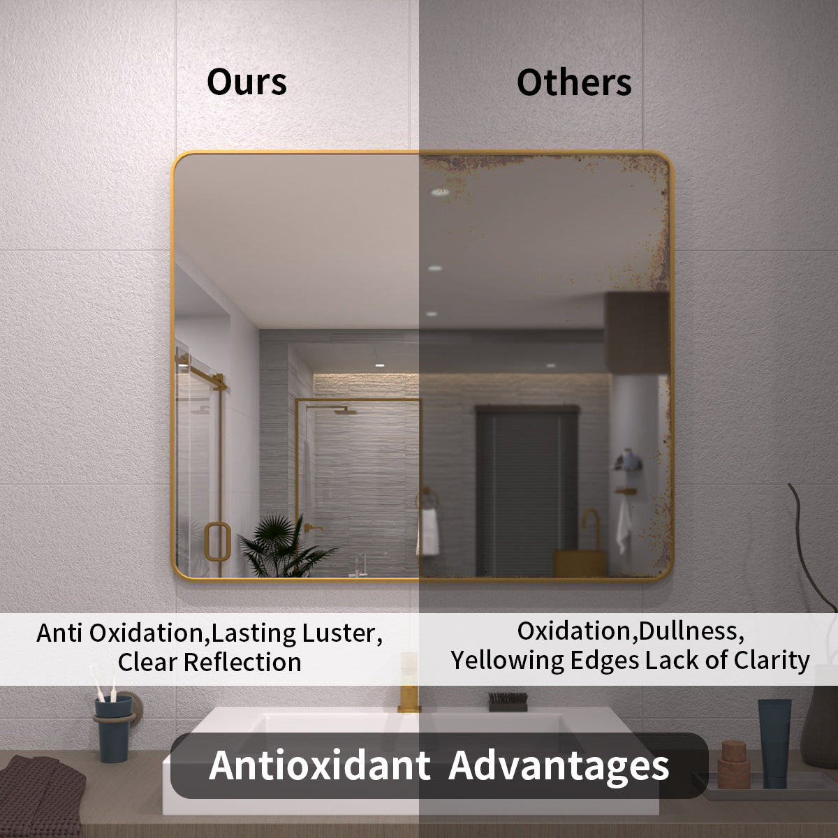 TaiMei 42 in. W x 36 in. H Vertical / Horizontal Rectangular Aluminum Framed Mirror