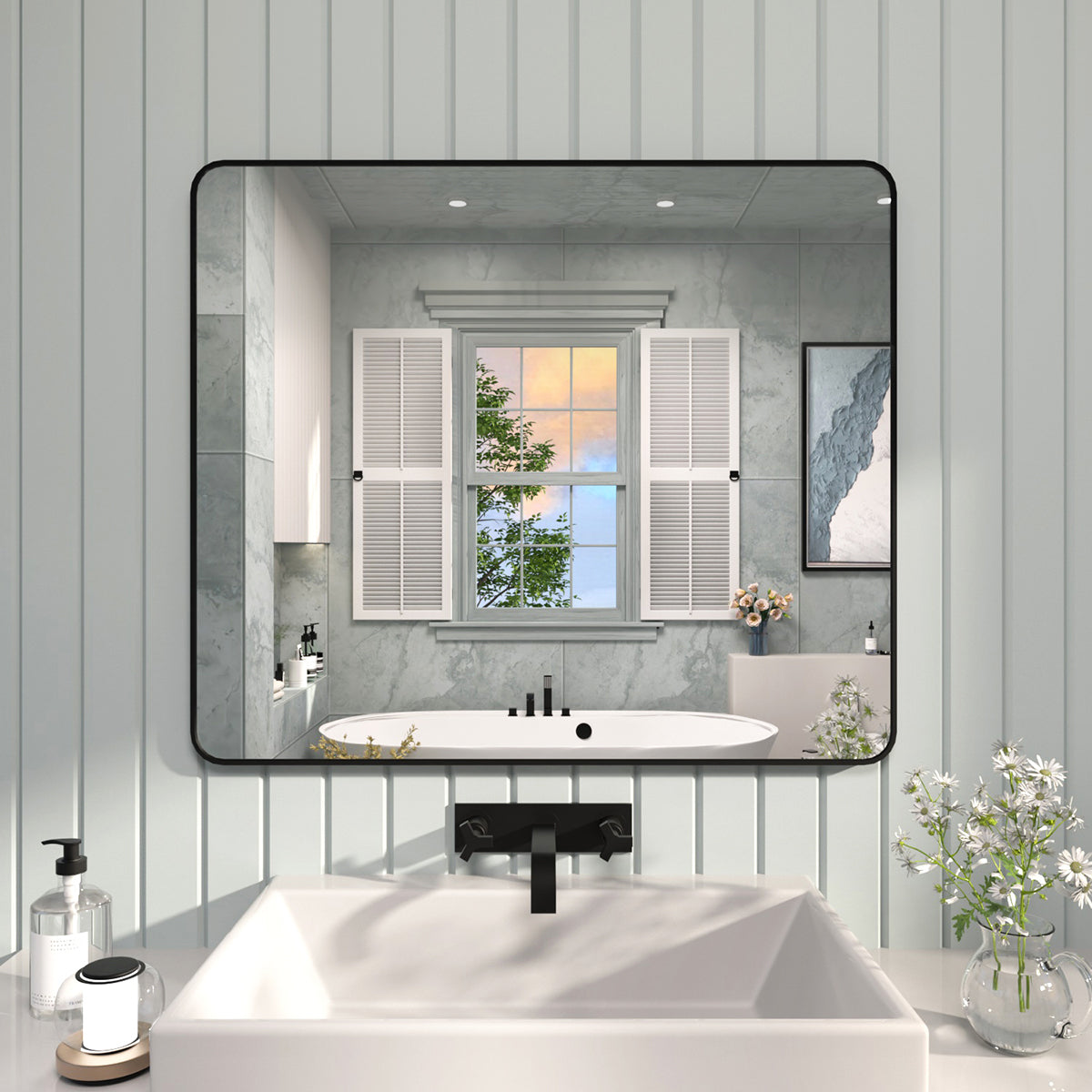FMNP TaiMei 42 in. W x 36 in. H Rectangular Framed Wall Bathroom Vanity Mirror Matte Black SM4236-BL-01_45055b83-68c8-436d-aa8c-485e15d4a908
