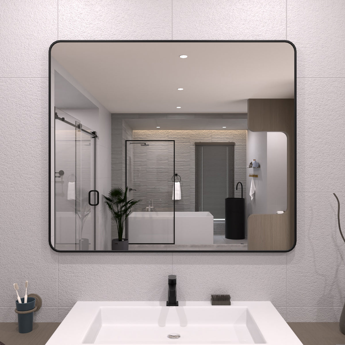 TaiMei 42 in. W x 36 in. H Vertical / Horizontal Rectangular Aluminum Framed Mirror
