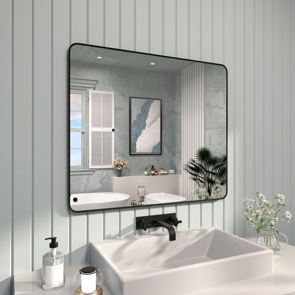 FMNP TaiMei 42 in. W x 36 in. H Rectangular Framed Wall Bathroom Vanity Mirror SM4236-BL-02_c2ae8c45-eb74-4fea-9a96-6df7569d092a