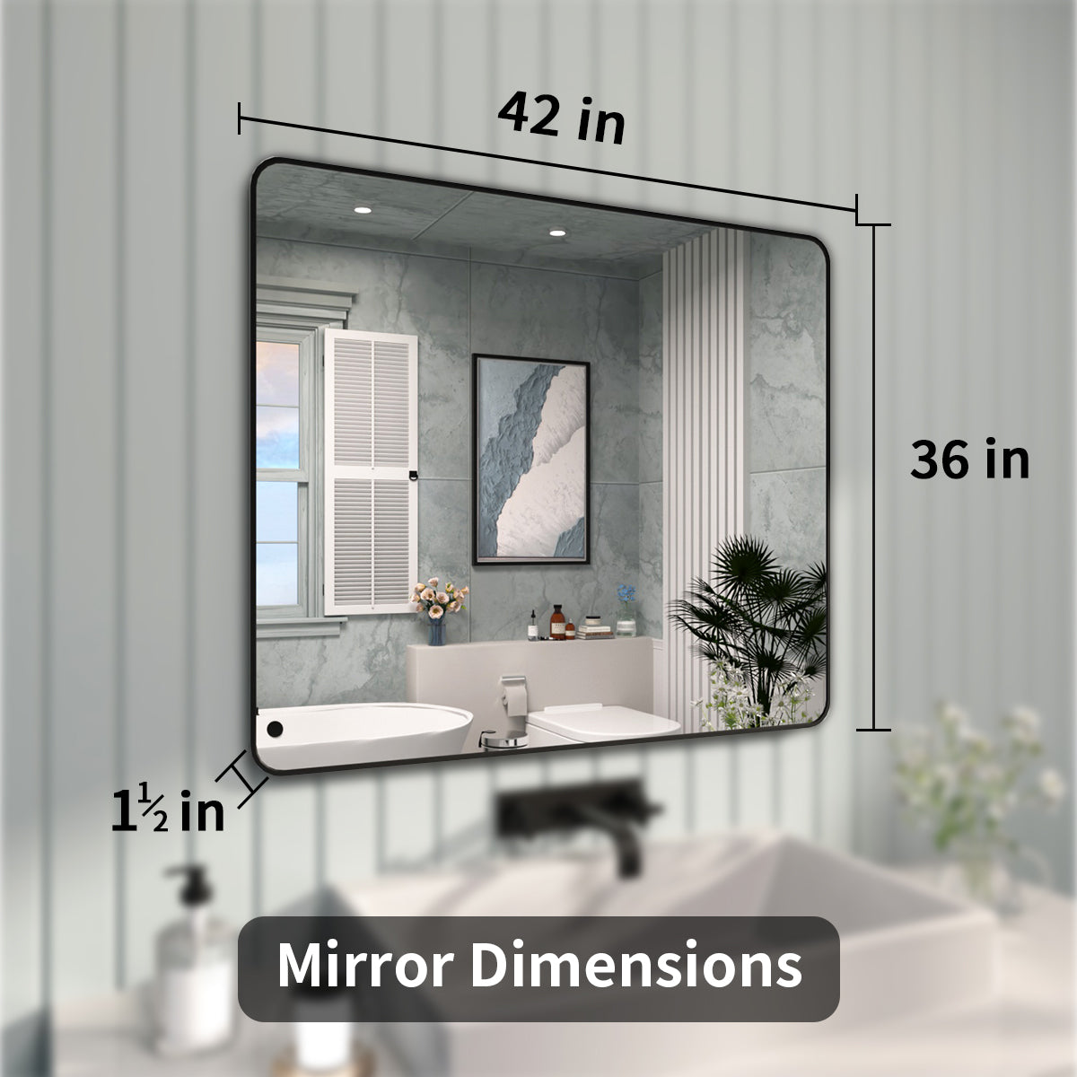 FMNP TaiMei 42 in. W x 36 in. H Rectangular Framed Wall Bathroom Vanity Mirror SM4236-BL-04_e9c884e0-1a37-4cf0-a7be-1a646eae27c3