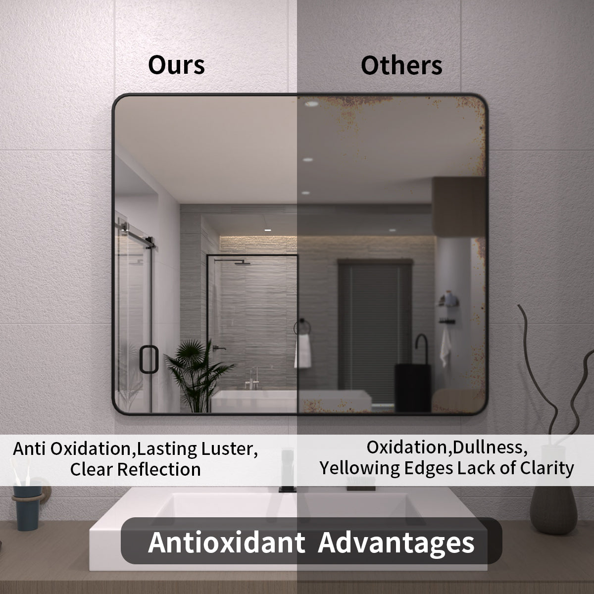 TaiMei 42 in. W x 36 in. H Vertical / Horizontal Rectangular Aluminum Framed Mirror