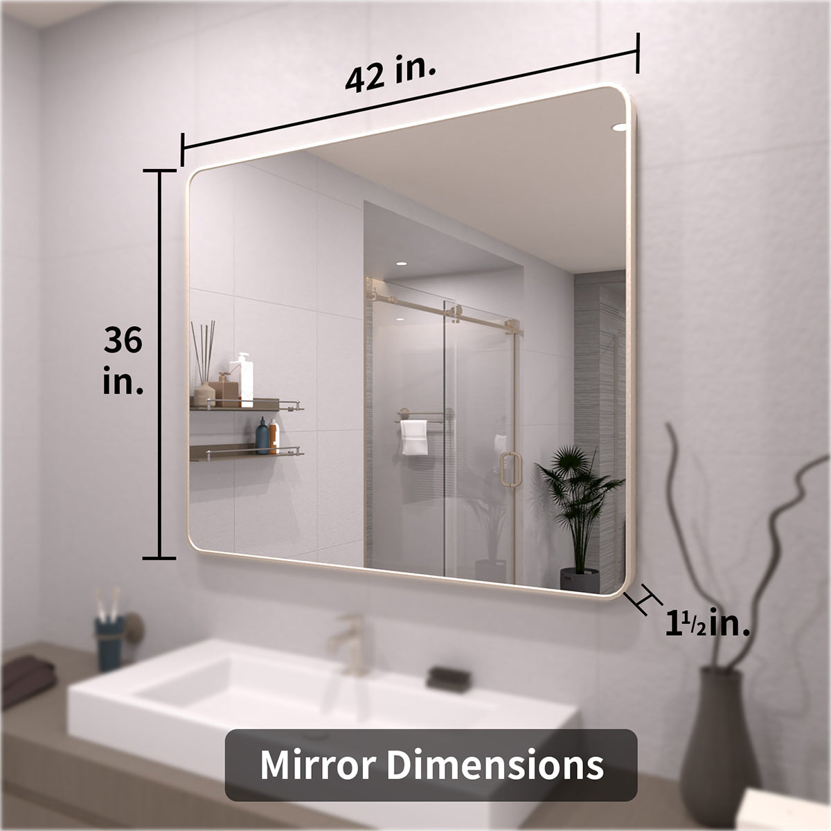 TaiMei 42 in. W x 36 in. H Vertical / Horizontal Rectangular Aluminum Framed Mirror