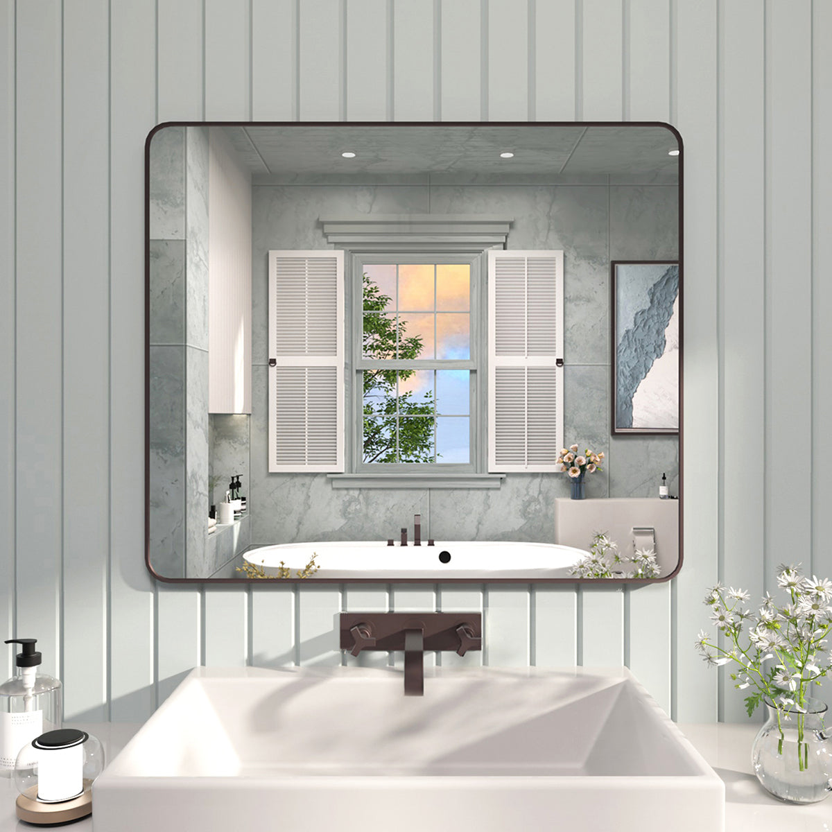 FMNP TaiMei 42 in. W x 36 in. H Rectangular Framed Wall Bathroom Vanity Mirror Oil Rubbed Bronze SM4236-ORB-01_32a19a10-73a2-4595-9b57-a0722323f93c