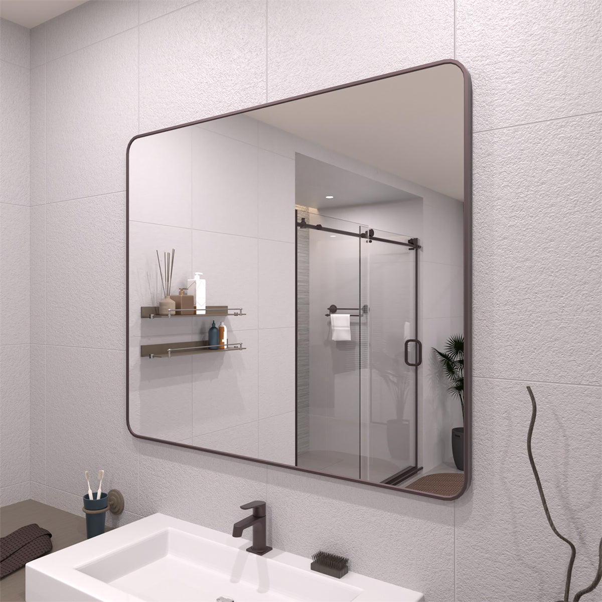 TaiMei 42 in. W x 36 in. H Vertical / Horizontal Rectangular Aluminum Framed Mirror